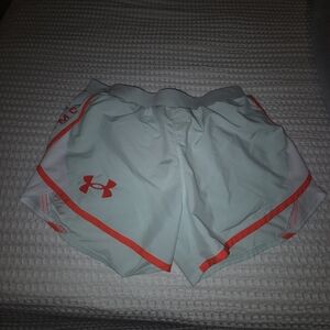 Under Armour Women's Light Blue/Green Shorts with Orange Accents